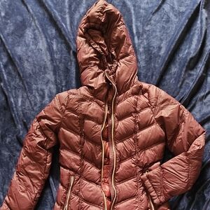 Calvin Klein Quilted Hooded Puffer Jacket in Rust